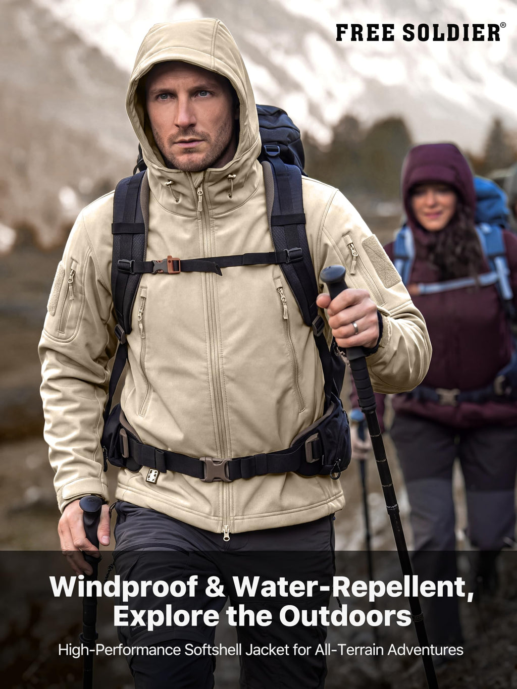 FREE SOLDIER Giacca Softshell Giacche Militari Softshell da Uomo Fodera in Pile da Esterno Giacca Antivento Impermeabile con Cappuccio Giacche tattiche Calde Multitasche per Escursioni di Caccia Uomo