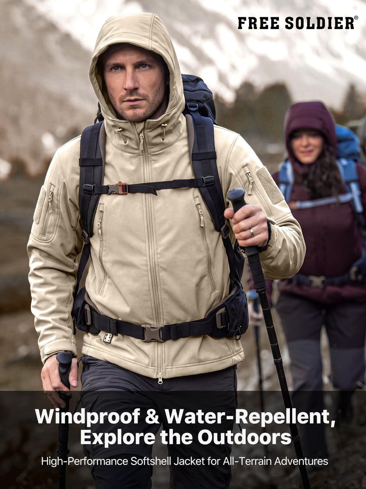 FREE SOLDIER Giacca Softshell Giacche Militari Softshell da Uomo Fodera in Pile da Esterno Giacca Antivento Impermeabile con Cappuccio Giacche tattiche Calde Multitasche per Escursioni di Caccia Uomo