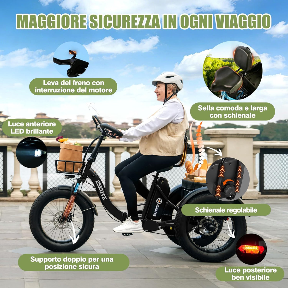 ESKUTE Triciclo Elettrico per Adulti T302 Pro