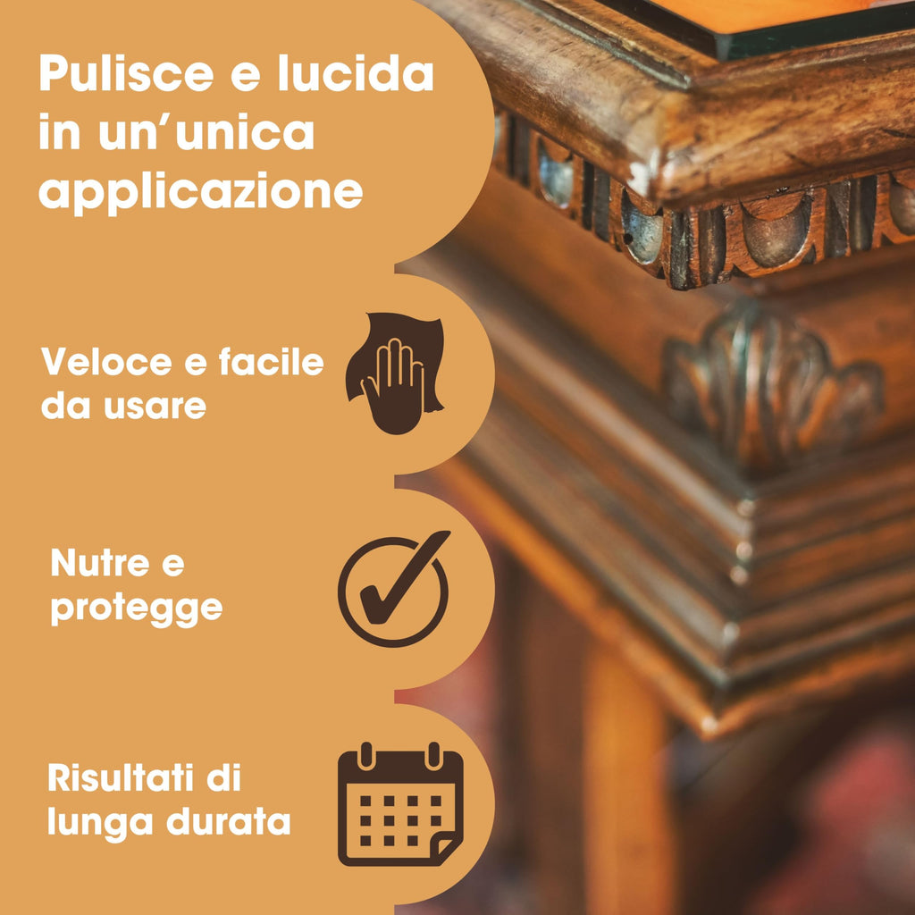 Cera d'Api Naturale per Legno & Mobili Furniture Clinic: 200ml - Rifinisce e Lucida Ogni Legno per Armadi, Porte, Pavimenti- a Basso Odore, Atossica