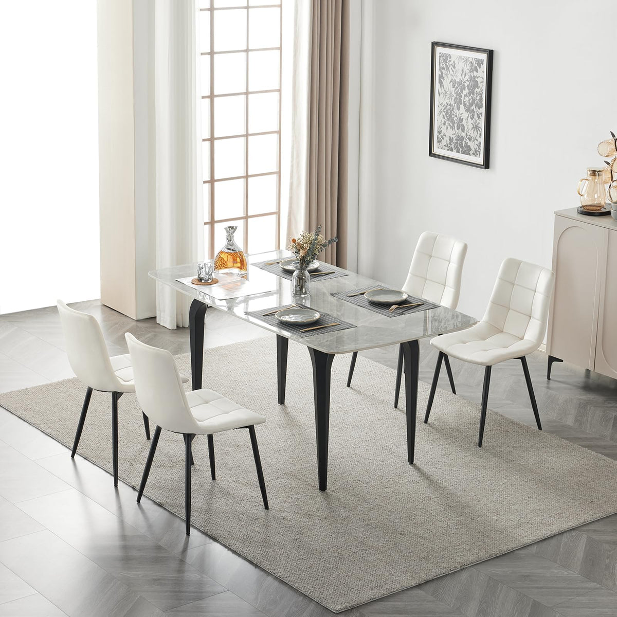 EUGAD Sedie Sala da Pranzo da 4 Pezzi, Sedia in Velluto con Gambe in Metallo, per Camera da Letto, Soggiorno, Grigio Scuro