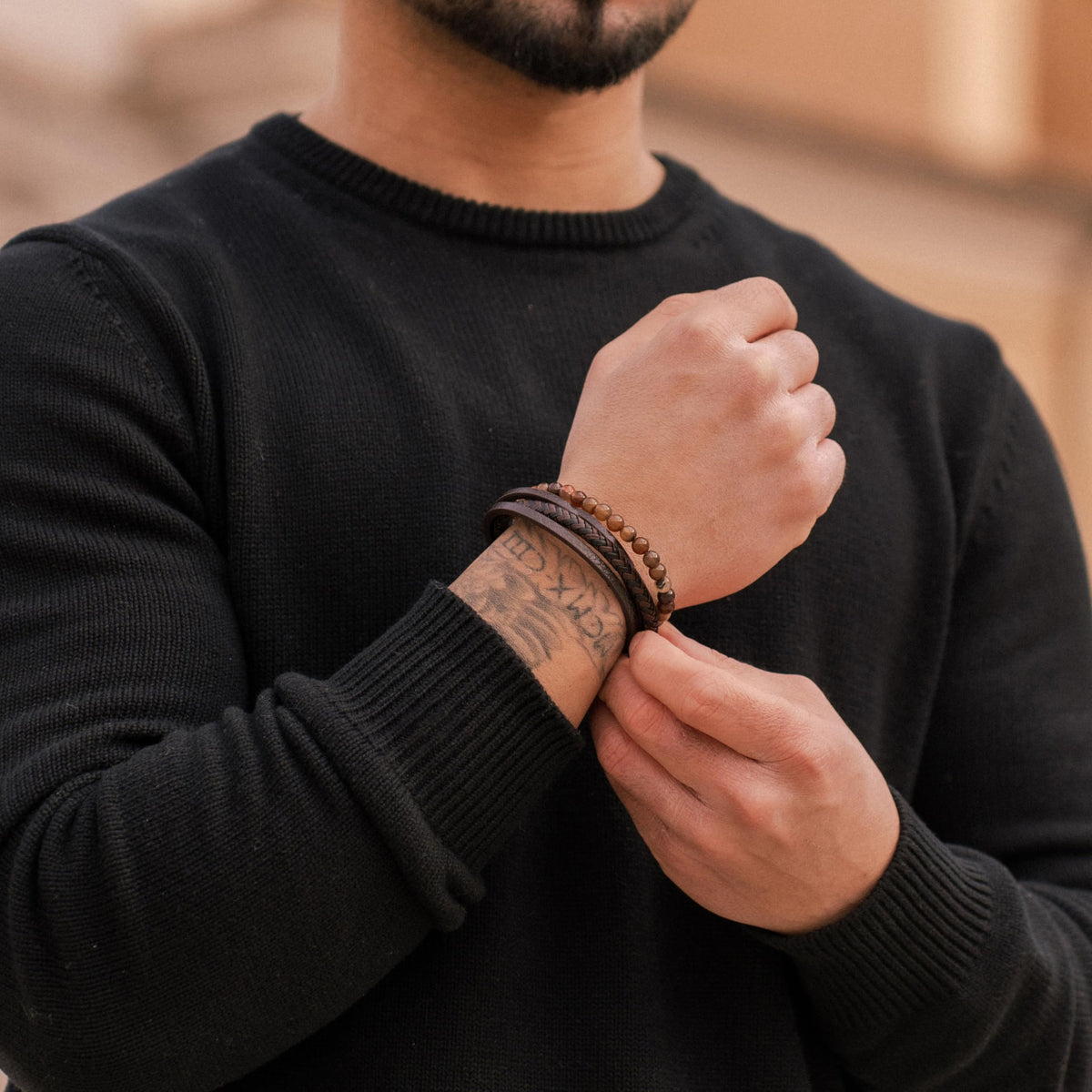 SERASAR Bracciale Uomo Pelle Nera/Marrone, 3 Misure, con Confezione Regalo