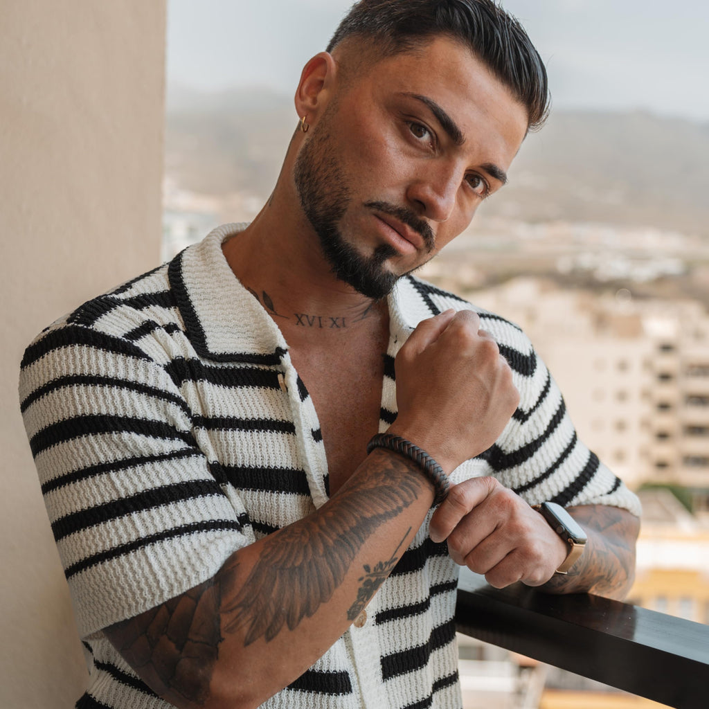 SERASAR Bracciale Uomo Pelle Nera/Marrone, 3 Misure, con Confezione Regalo
