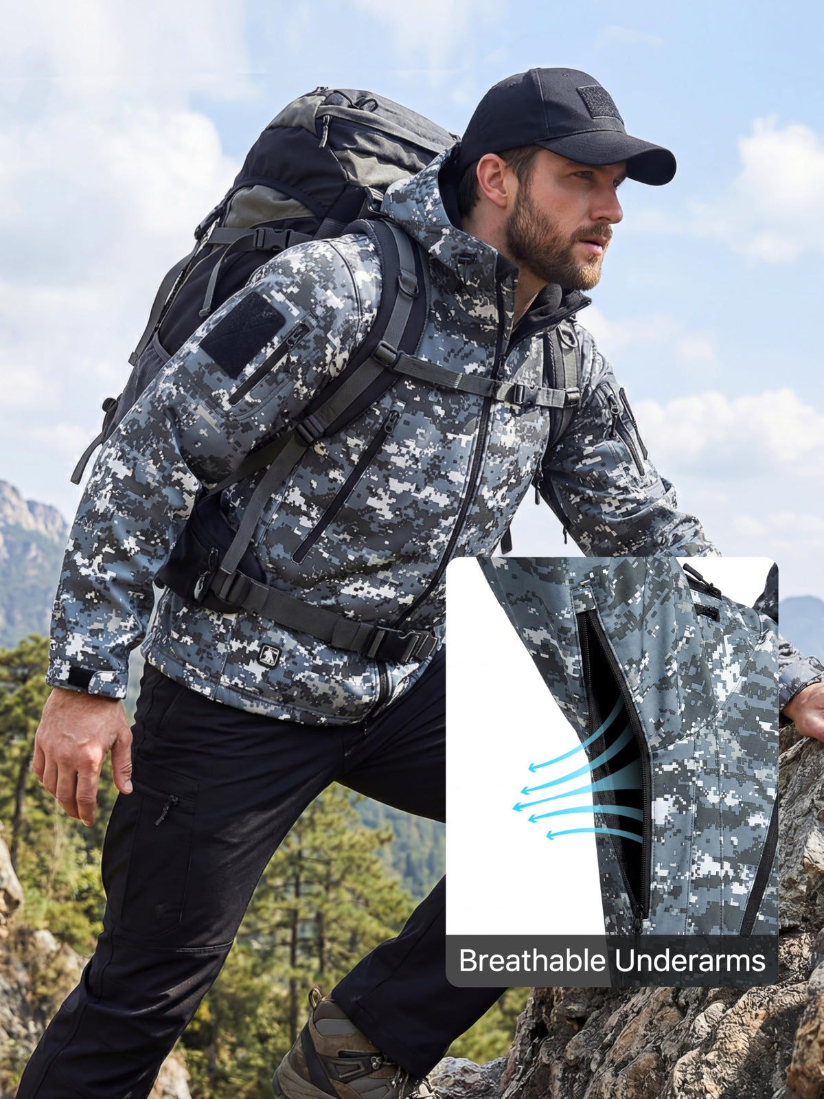 FREE SOLDIER Giacca Softshell Giacche Militari Softshell da Uomo Fodera in Pile da Esterno Giacca Antivento Impermeabile con Cappuccio Giacche tattiche Calde Multitasche per Escursioni di Caccia Uomo