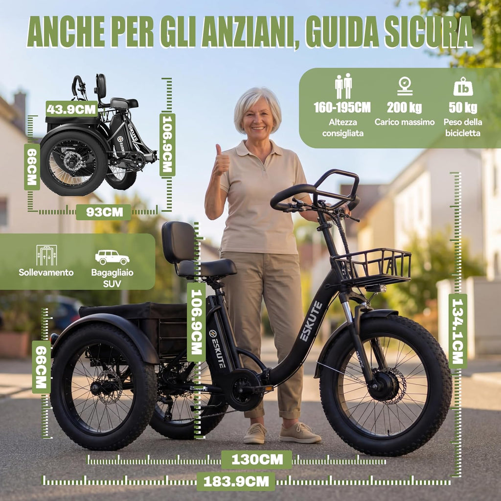 ESKUTE Triciclo Elettrico per Adulti T302 Pro
