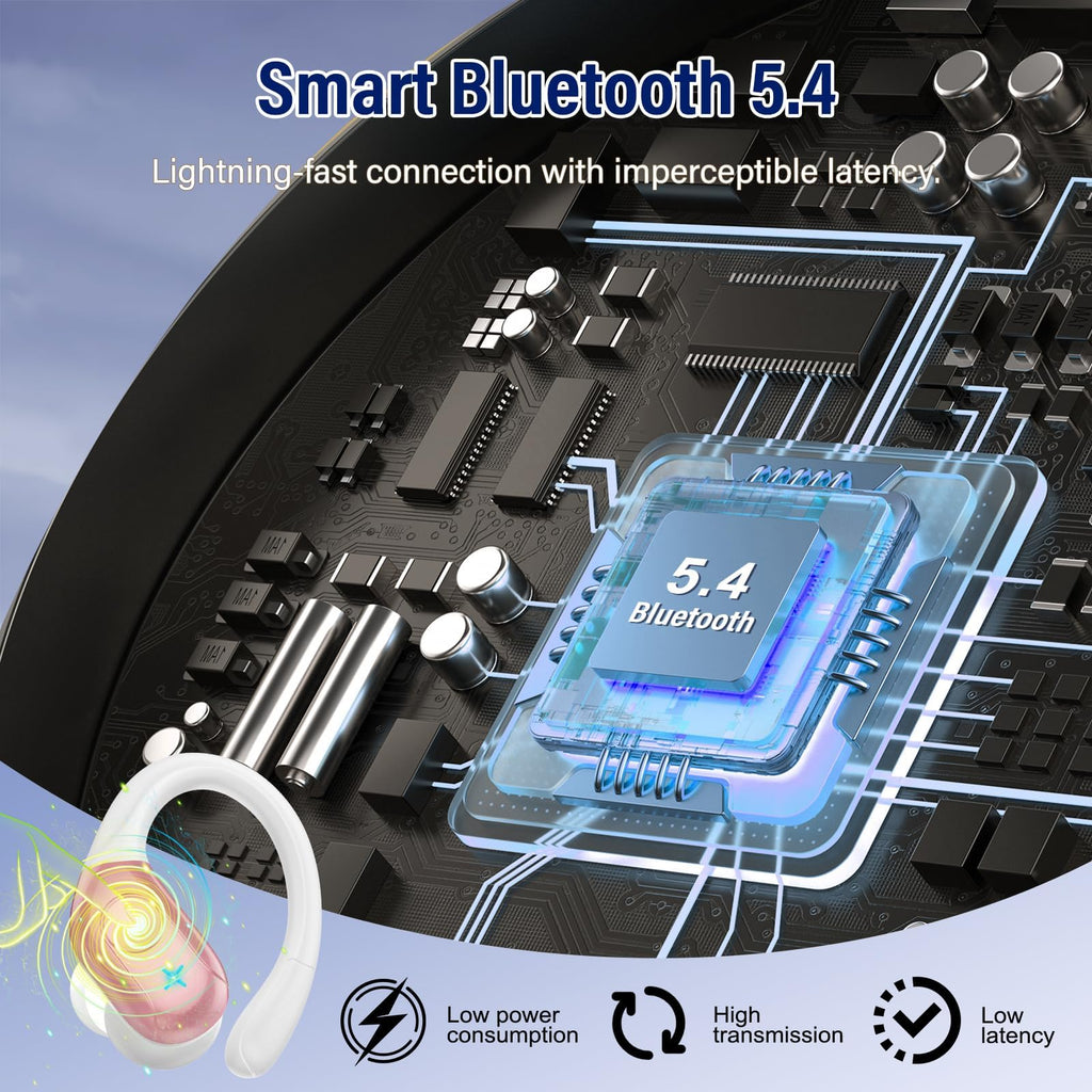 Qecnato Cuffie Bluetooth Senza Fili, Auricolari Bluetooth 5.4 con Stereo HiFi, 75 Ore, Auricolari con 4 ENC Mic, Display LED, IP7 impermeabili Cuffiette Wireless per Jogging, Lavoro, Nero