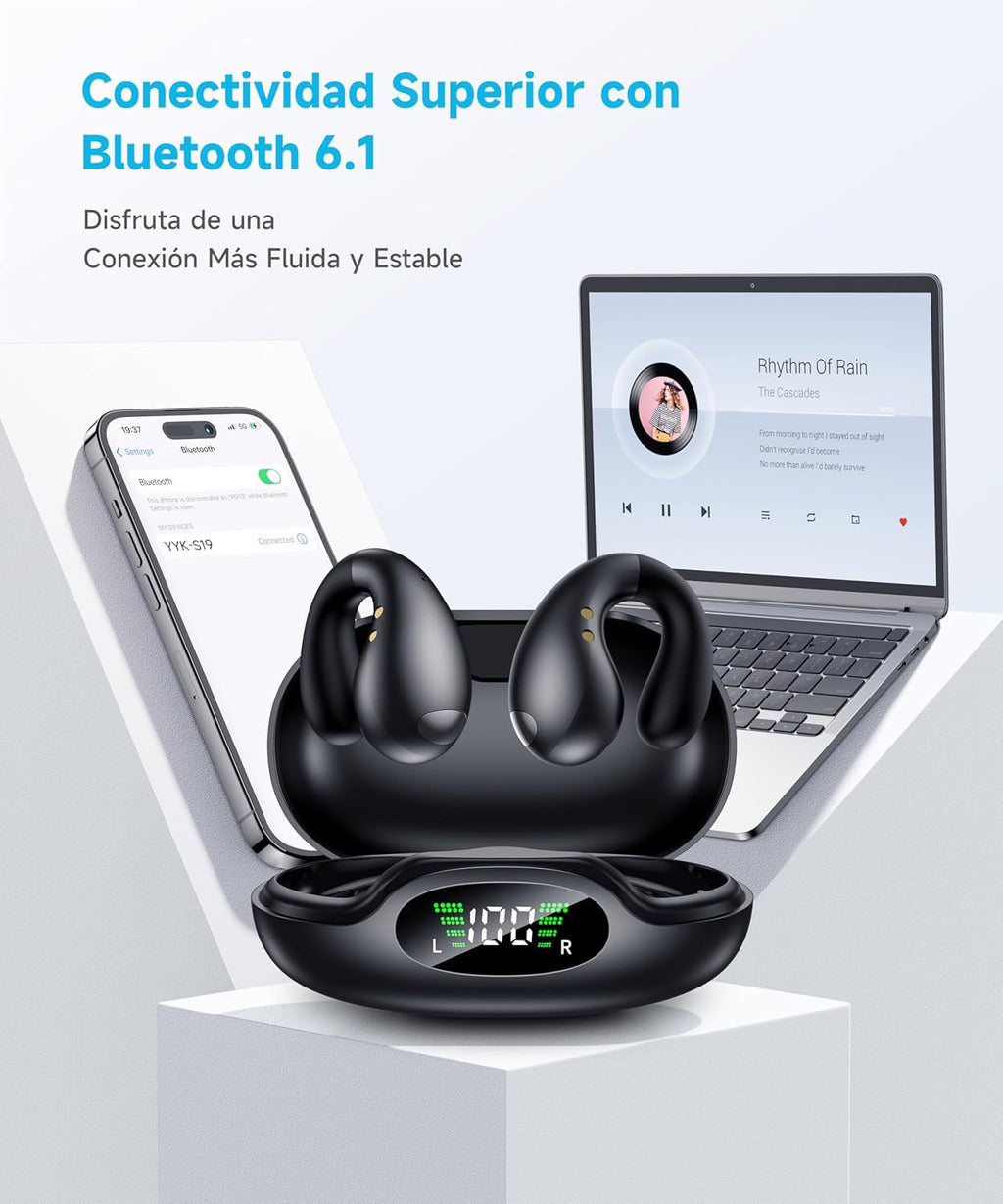 2026 Sports Cuffie Bluetooth 6.1 - Wireless Auricolari Clip Orecchio Elegante Auricolari ad Alte Prestazioni per Gli Amanti Degli Sport All'aperto con Caso di Ricarica,USB-C, IPX7 - Carbonio Nero