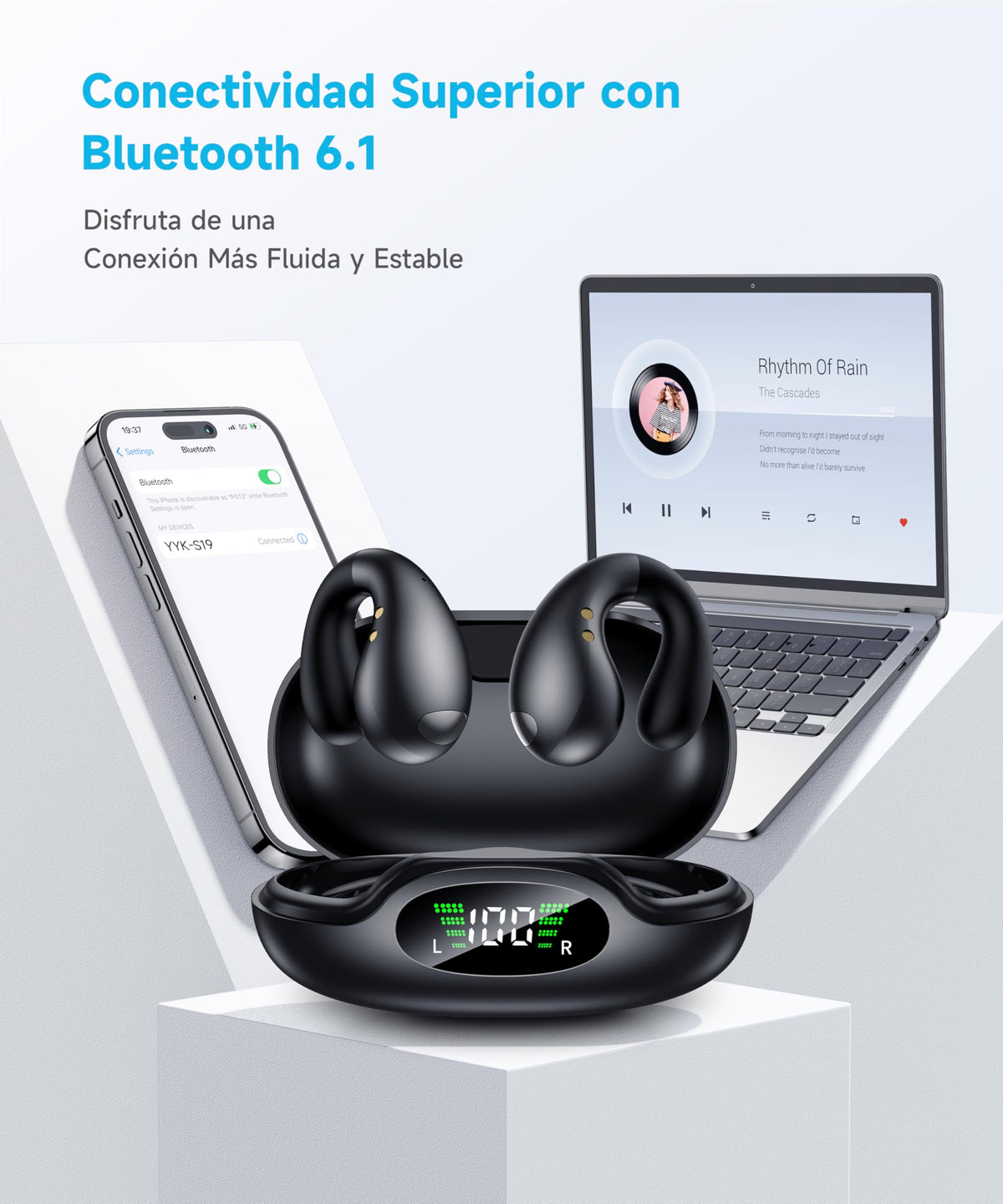 2026 Sports Cuffie Bluetooth 6.1 - Wireless Auricolari Clip Orecchio Elegante Auricolari ad Alte Prestazioni per Gli Amanti Degli Sport All'aperto con Caso di Ricarica,USB-C, IPX7 - Carbonio Nero