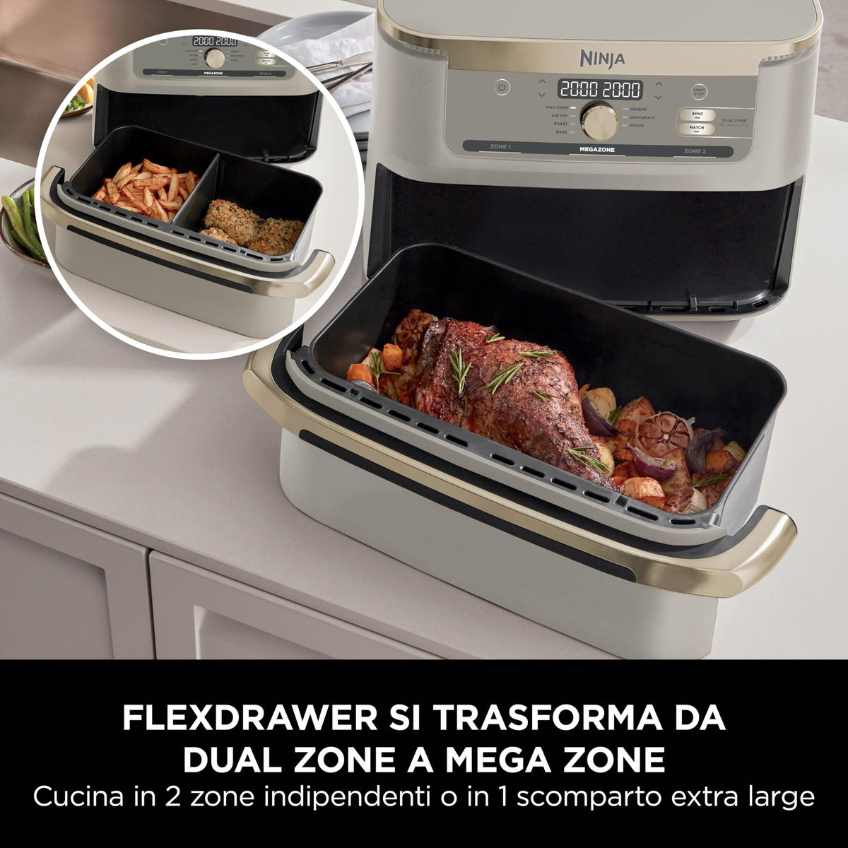 Ninja FlexDrawer, Friggitrice ad Aria XL, Doppia Zona, 10,4L, Nero/Rame