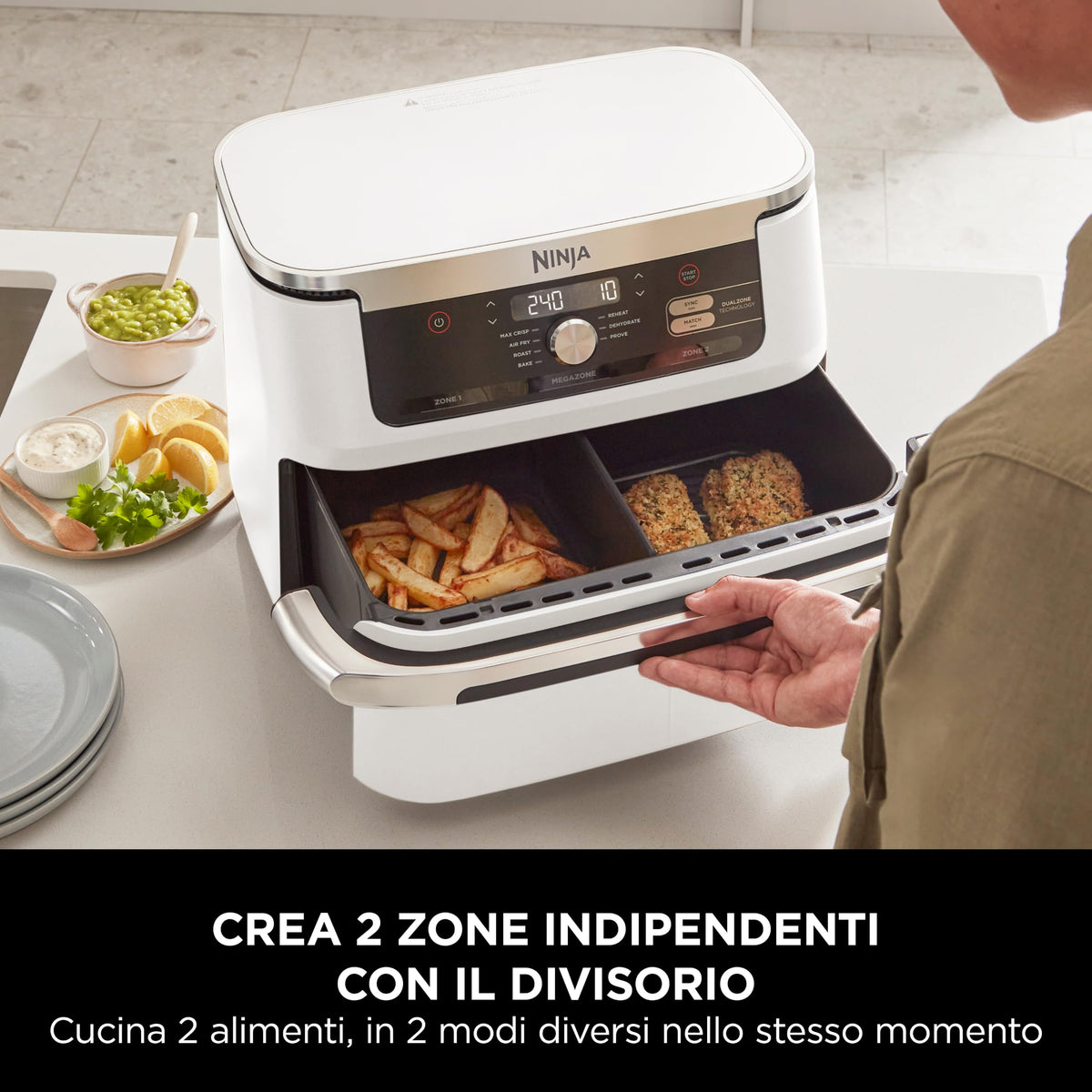 Ninja FlexDrawer, Friggitrice ad Aria XL, Doppia Zona, 10,4L, Nero/Rame