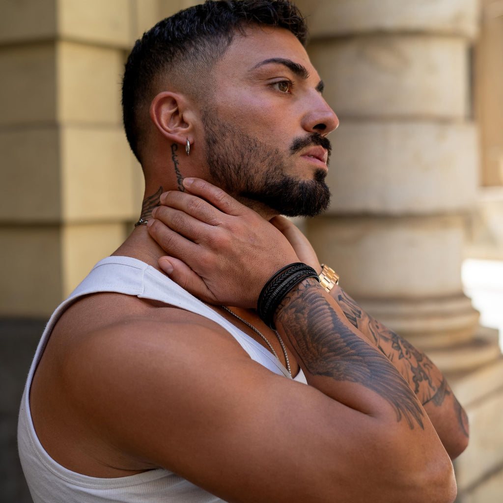 SERASAR Bracciale Uomo Pelle Nera/Marrone, 3 Misure, con Confezione Regalo