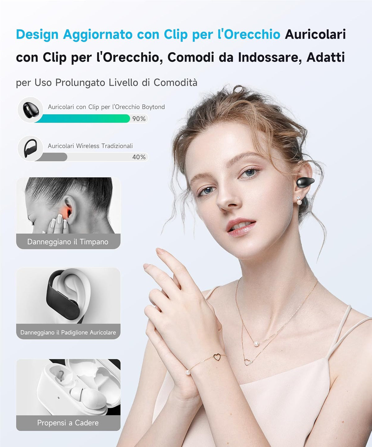 2026 Sports Cuffie Bluetooth 6.1 - Wireless Auricolari Clip Orecchio Elegante Auricolari ad Alte Prestazioni per Gli Amanti Degli Sport All'aperto con Caso di Ricarica,USB-C, IPX7 - Carbonio Nero