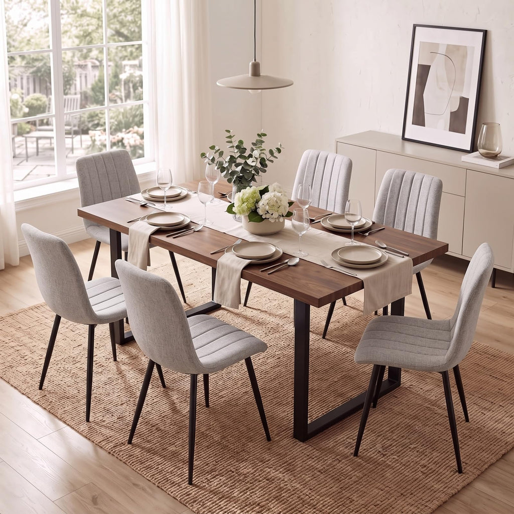 Set di 4 Sedie Da Pranzo,Tessuto di Lino Traspirante,Grigio
