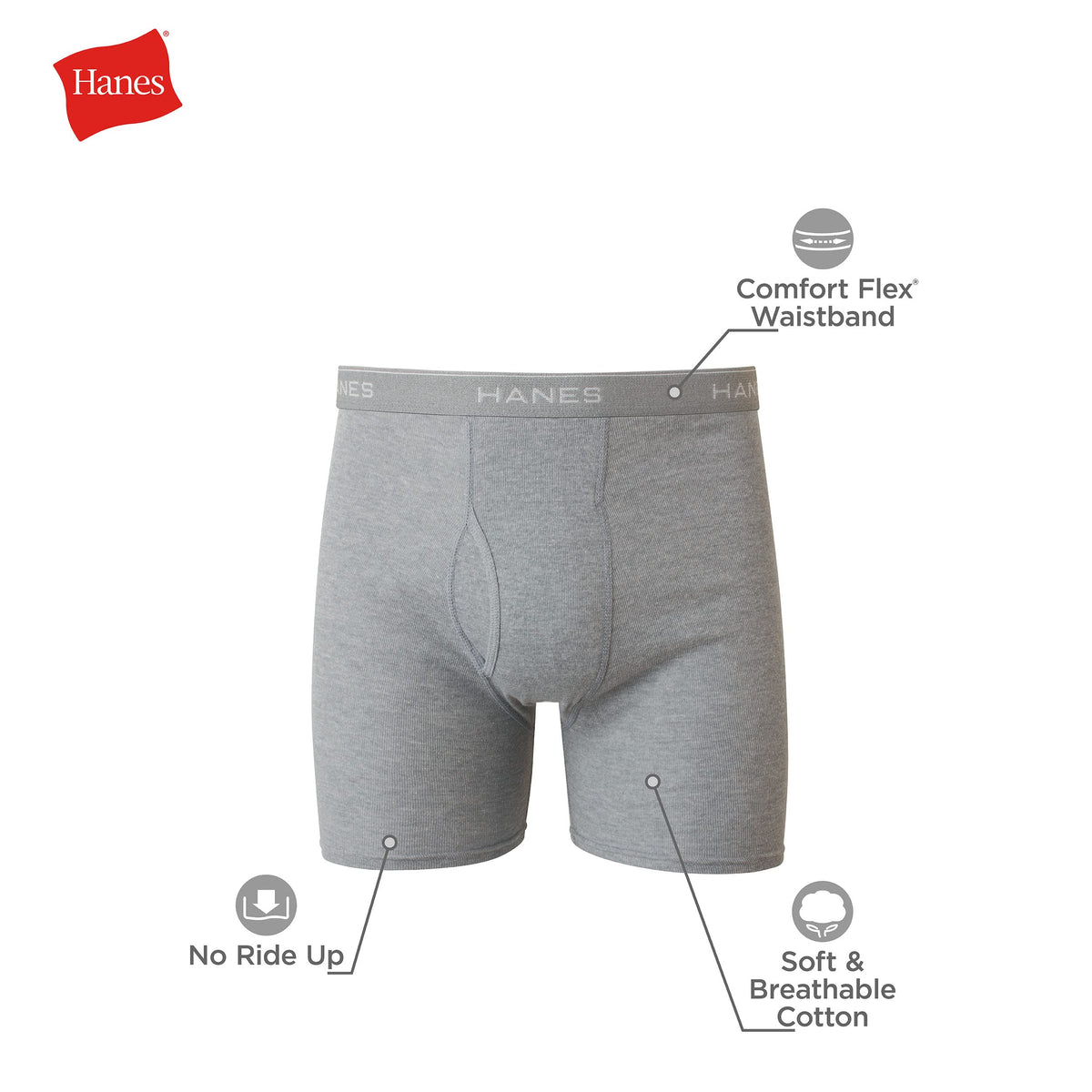 Hanes Men's Underwear Boxer Briefs Pack, Cool & Breathable Cotton Moisture-wicking Underwear for Men, No Ride Up