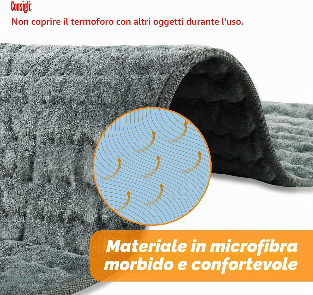 Termoforo Elettrico, Pad Elettrico con Spegnimento Automatico e 6 Livelli di Temperatura, Pad Riscaldante per Schiena, Spalla, Pancia Tecnologia di Riscaldamento(Grigio Scuro, 30x60 cm)