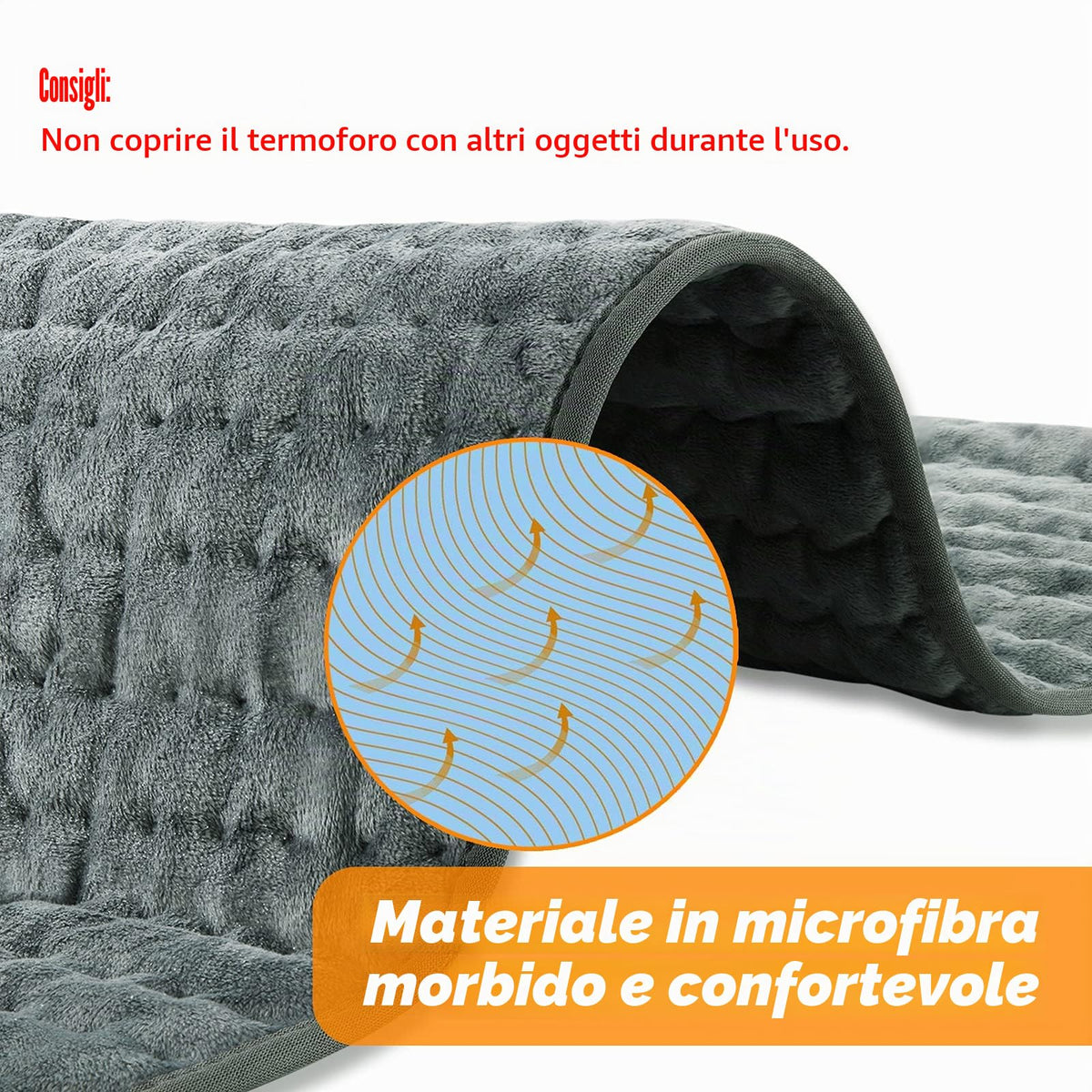 Termoforo Elettrico, Pad Elettrico con Spegnimento Automatico e 6 Livelli di Temperatura, Pad Riscaldante per Schiena, Spalla, Pancia Tecnologia di Riscaldamento(Grigio Scuro, 30x60 cm)