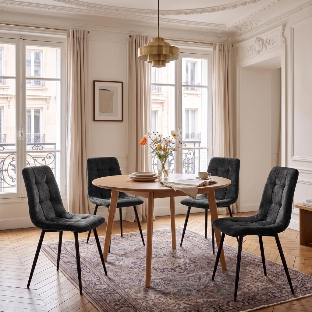 Set di 4 Sedie Da Pranzo,Tessuto di Lino Traspirante,Grigio