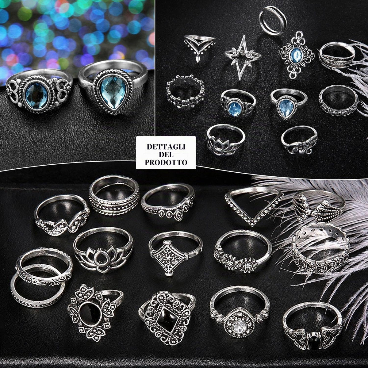 26 Parti di Anelli Gotici da Uomo e da Donna - Set di Gioielli in Argento con Vari Stili di Decorazioni