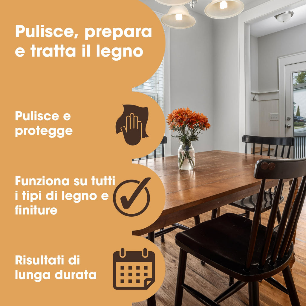 Cera d'Api Naturale per Legno & Mobili Furniture Clinic: 200ml - Rifinisce e Lucida Ogni Legno per Armadi, Porte, Pavimenti- a Basso Odore, Atossica