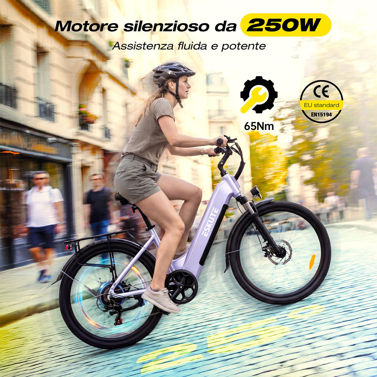 ESKUTE C202 Bicicletta Elettrica 48V 17,5Ah per Adulti 26”, Batteria Rimovibile, E-Bike da Città per Pendolari, Cambio 7 Velocità, 25 km/h, Autonomia fino a 110 km