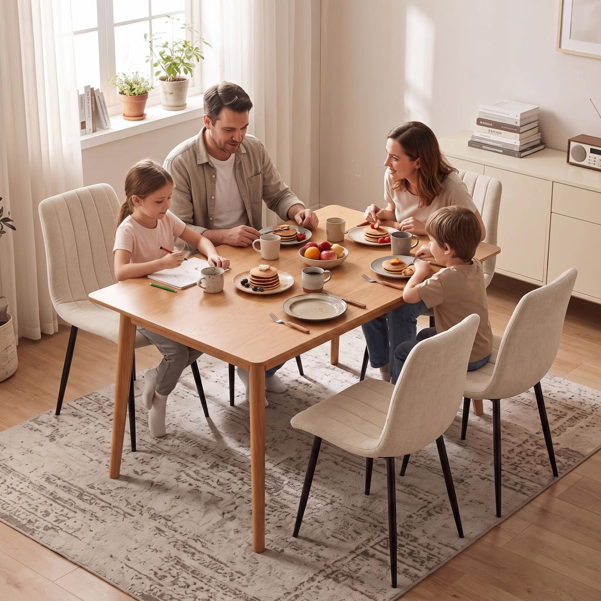 Set di 4 Sedie Da Pranzo,Tessuto di Lino Traspirante,Grigio