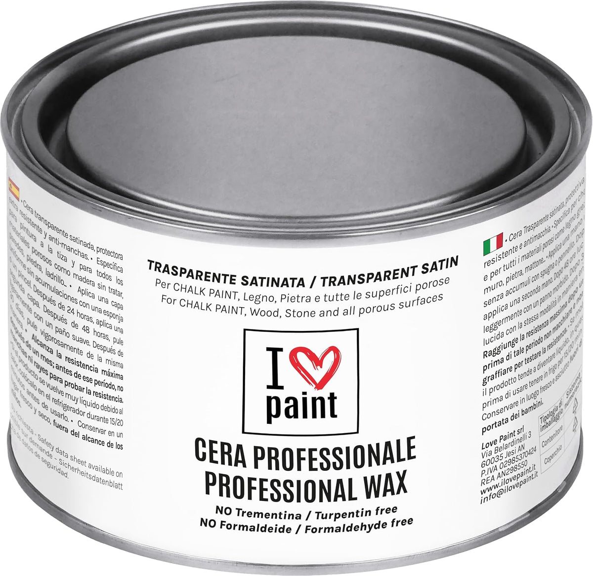 I LOVE paint Cera Trasparente per Chalk Paint e Legno 375ml - Non Altera il Colore Originale - Perfetta per Superfici Porose e Restauro - Con Cera d'Api e Cere Nobili