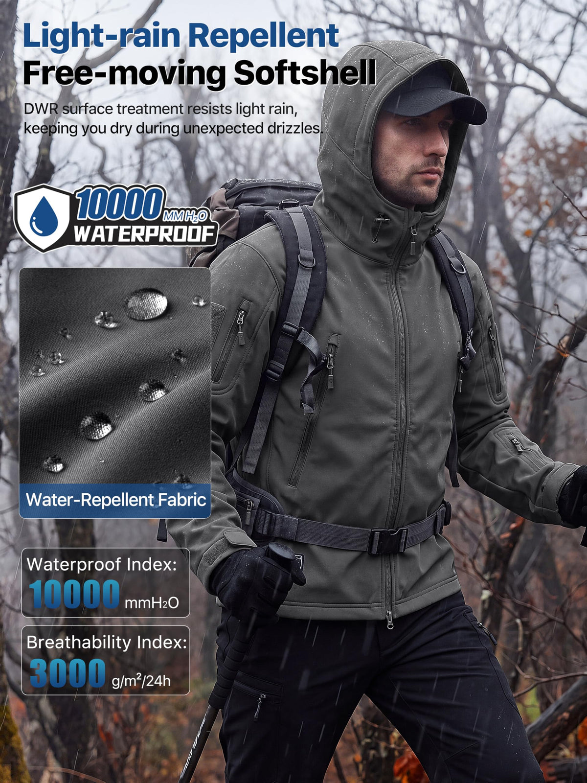 FREE SOLDIER Giacca Softshell Giacche Militari Softshell da Uomo Fodera in Pile da Esterno Giacca Antivento Impermeabile con Cappuccio Giacche tattiche Calde Multitasche per Escursioni di Caccia Uomo