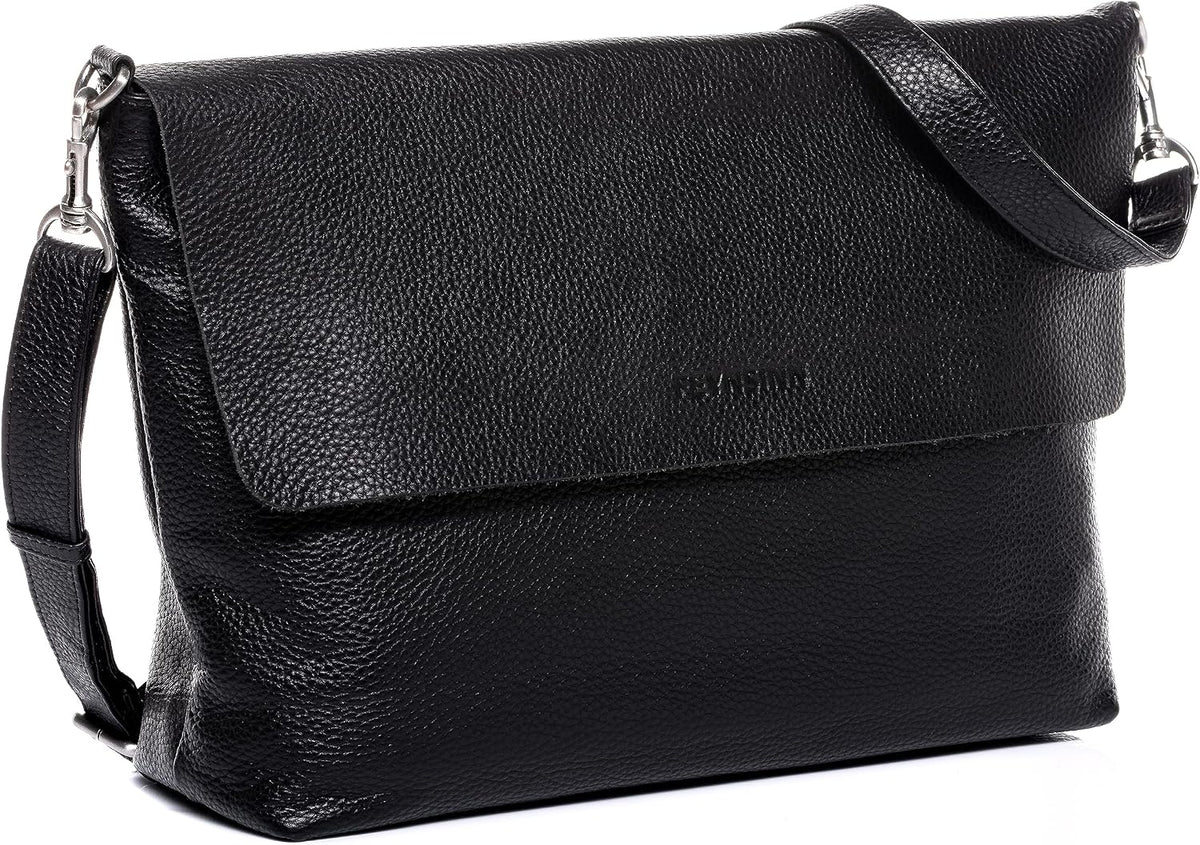 borsa a spalla vera pelle LIVA grande tracolla donna nero prodotto artigianale