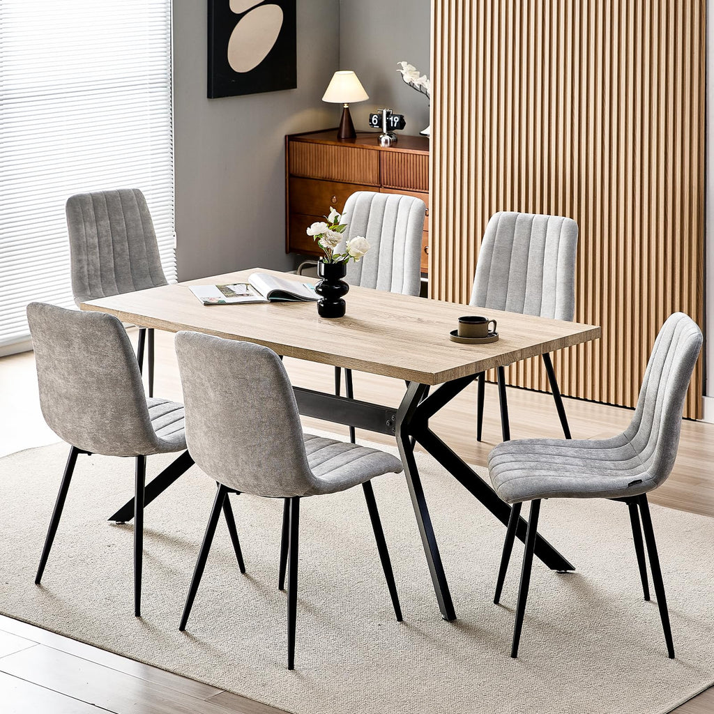 Set di 4 Sedie Da Pranzo,Tessuto di Lino Traspirante,Grigio