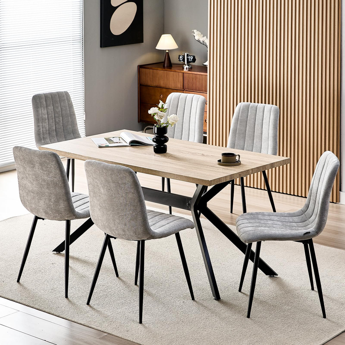 Set di 4 Sedie Da Pranzo,Tessuto di Lino Traspirante,Grigio