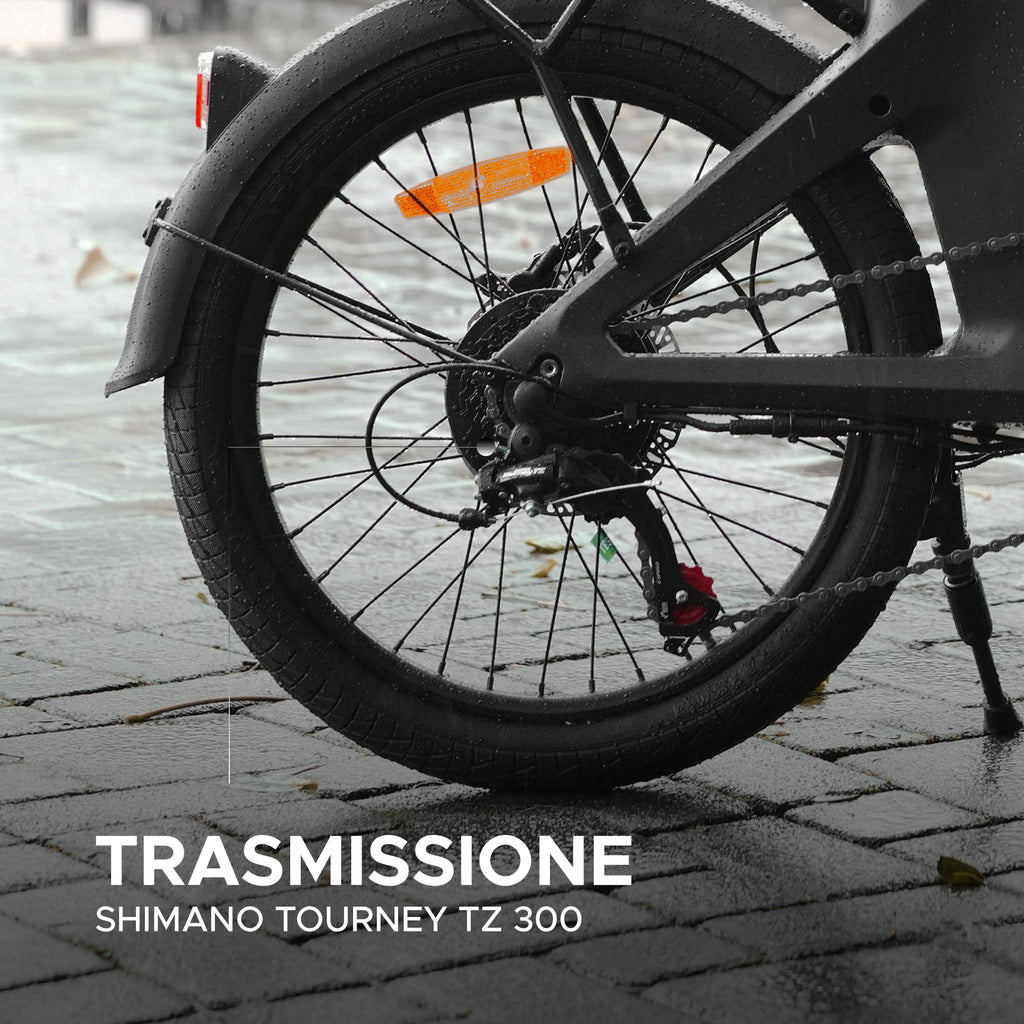 EMotorad V1, Bicicletta Elettrica Pieghevole da Città, Telaio in Lega di Magnesio, Motore 250 W 35 Nm, Batteria Rimovibile 36 V 7,8 Ah, Shimano Tourney 7 Velocità, Freni a Disco Idraulici