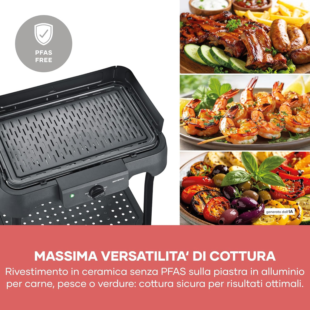 Severin Barbecue Elettrico con Supporto, Rivestimento in Ceramica, 2000 W