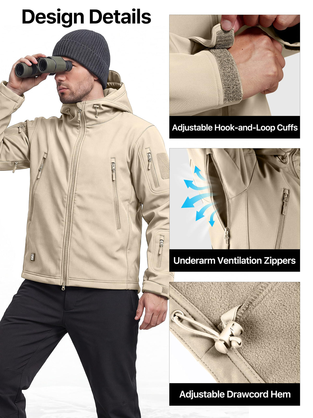 FREE SOLDIER Giacca Softshell Giacche Militari Softshell da Uomo Fodera in Pile da Esterno Giacca Antivento Impermeabile con Cappuccio Giacche tattiche Calde Multitasche per Escursioni di Caccia Uomo