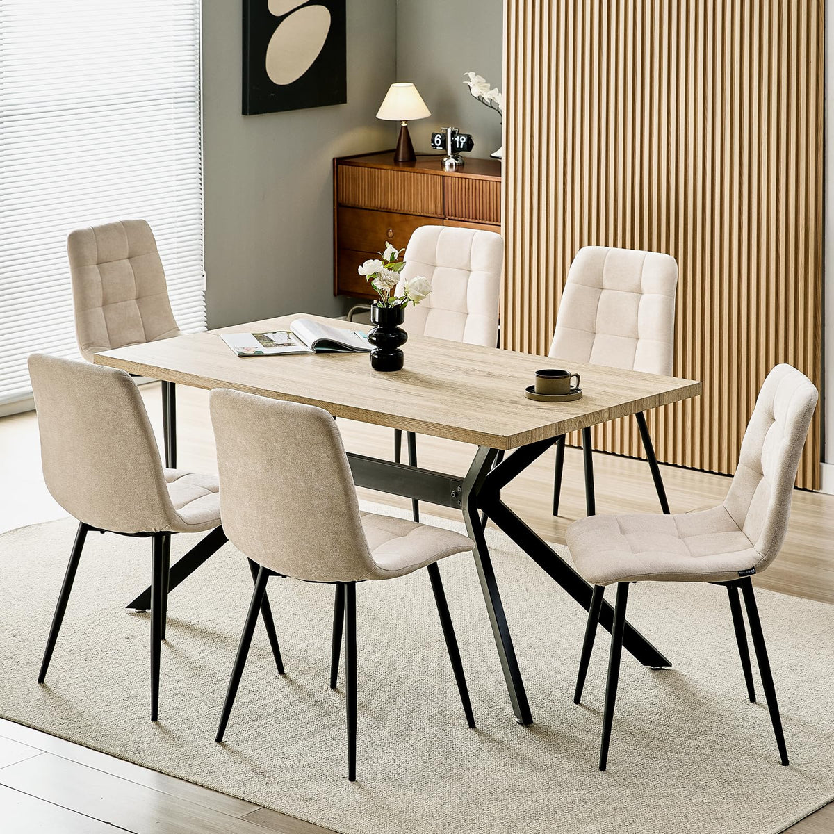Set di 4 Sedie Da Pranzo,Tessuto di Lino Traspirante,Grigio