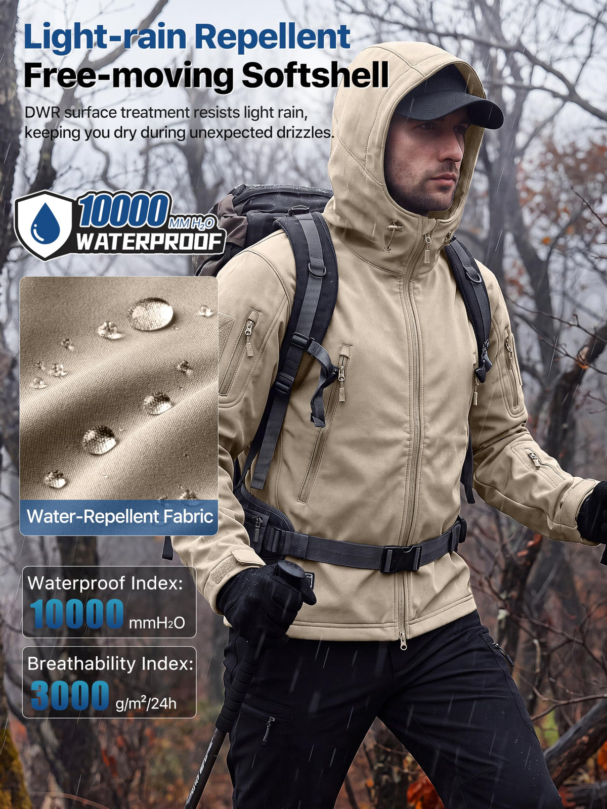 FREE SOLDIER Giacca Softshell Giacche Militari Softshell da Uomo Fodera in Pile da Esterno Giacca Antivento Impermeabile con Cappuccio Giacche tattiche Calde Multitasche per Escursioni di Caccia Uomo