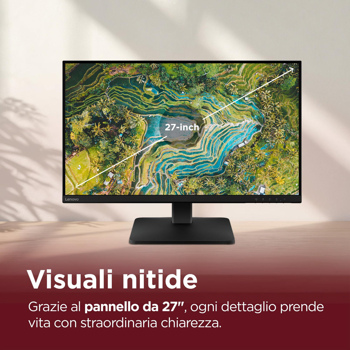 Lenovo L27-45 Monitor IPS 27" Full HD, 144Hz, 1ms, Altoparlanti integrati, HDMI e VGA, Ideale per Gaming, Studio e Home Office, VESA 100x100mm, AMD FreeSync, Inclinazione Regolabile