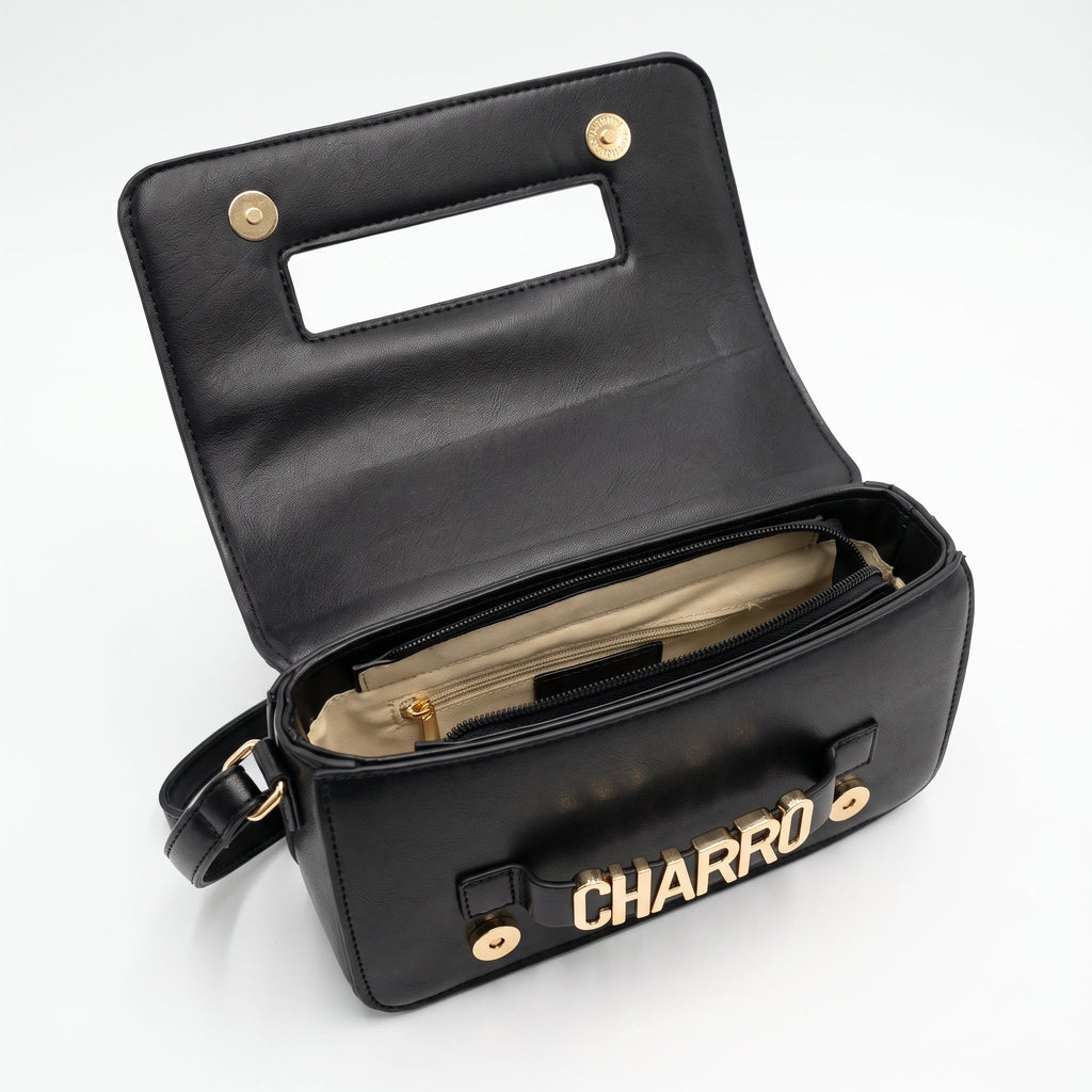 Charro Borsa a Tracolla con Logo in Metallo Dorato