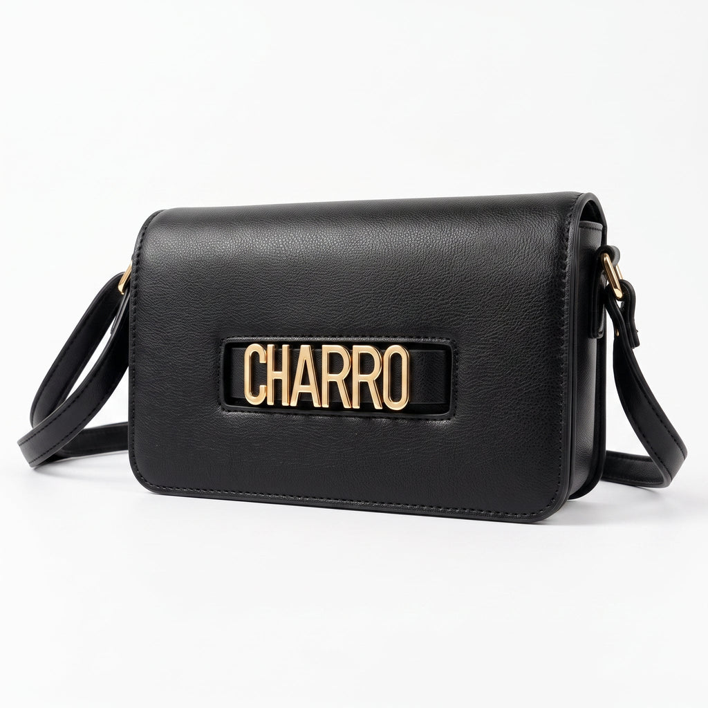 Charro Borsa a Tracolla con Logo in Metallo Dorato