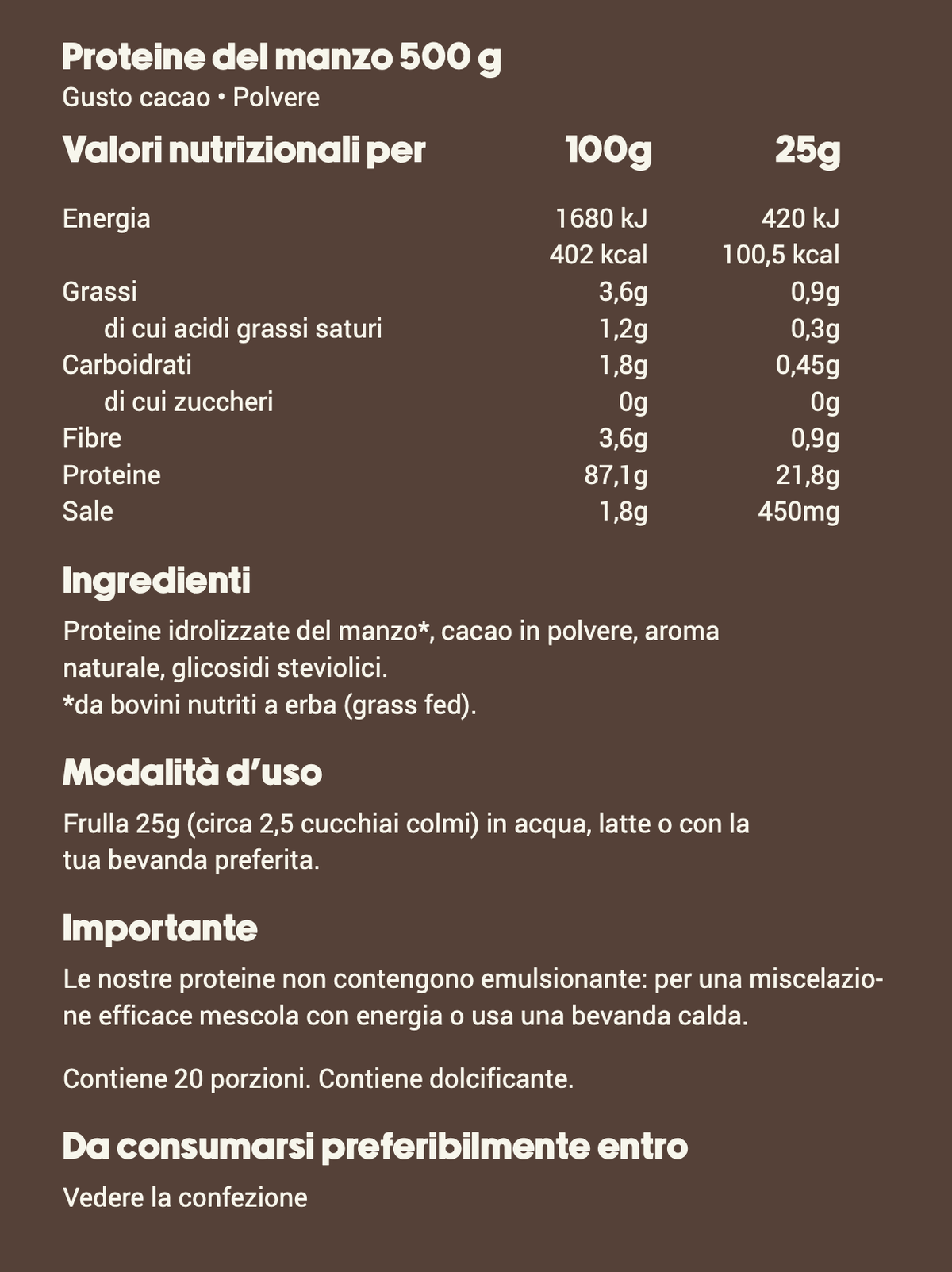 Proteine del Manzo Grass Fed Idrolizzate