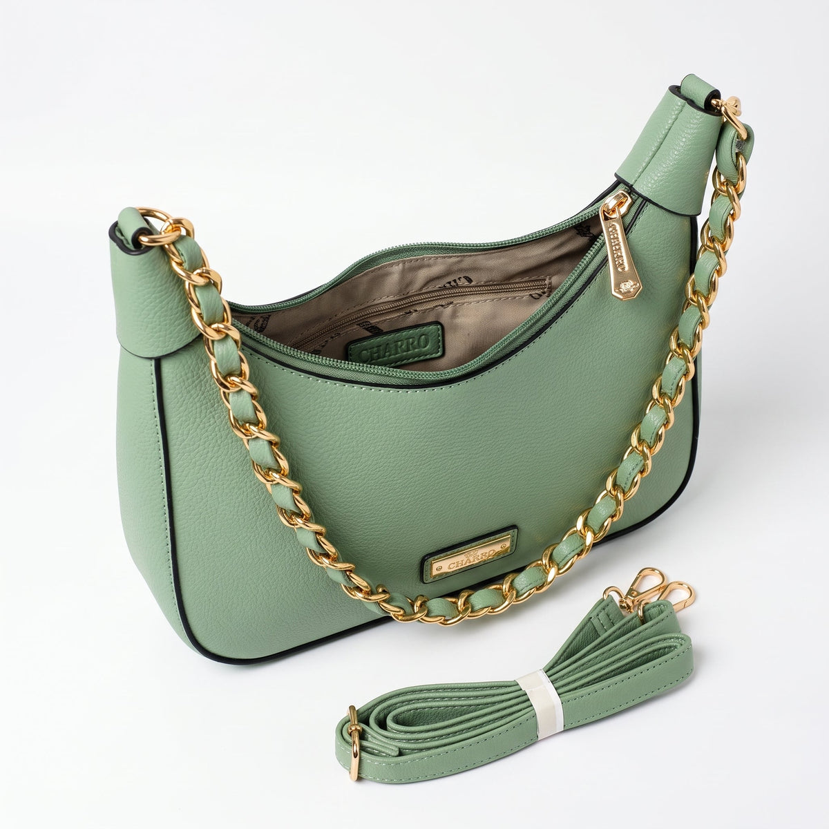Charro Borsa Hobo Verde con Catena Dorata