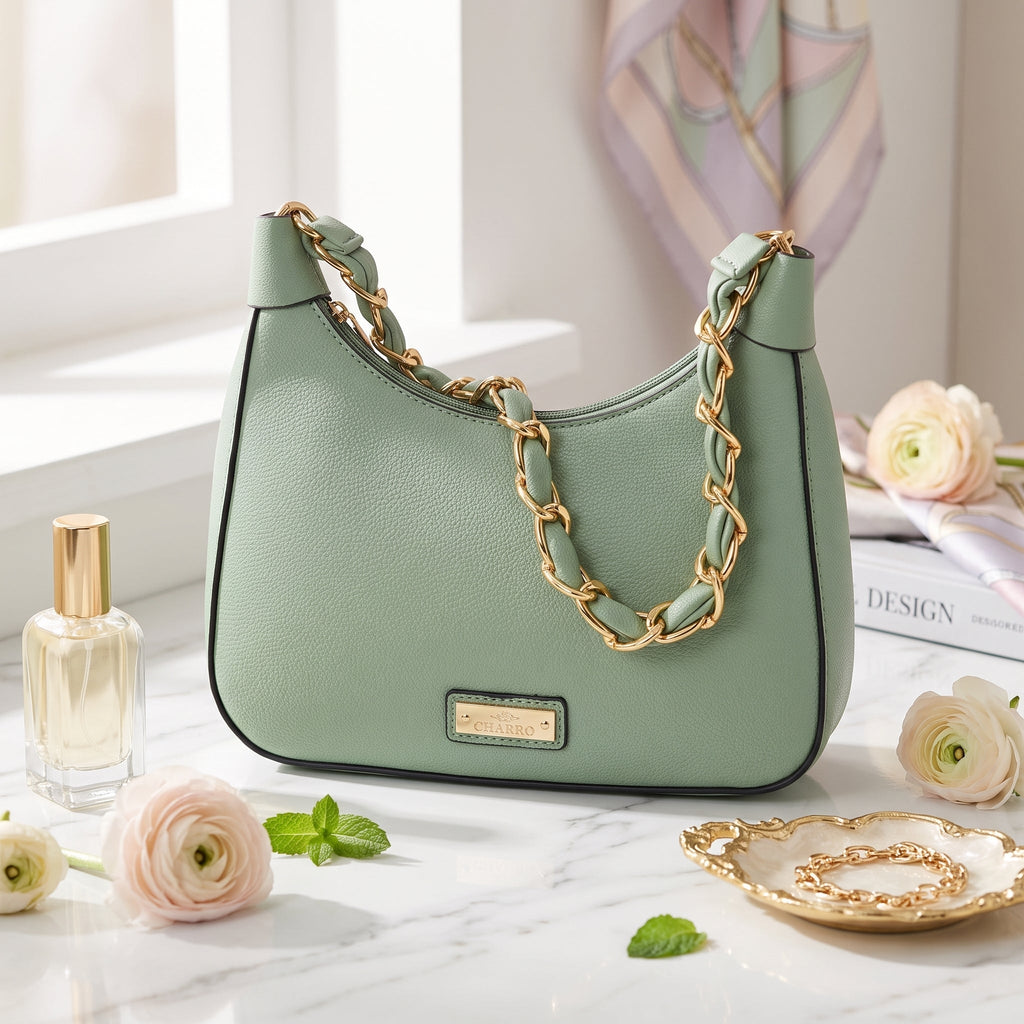 Charro Borsa Hobo Verde con Catena Dorata