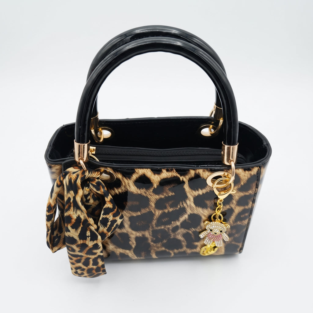 Milano Borsa a Mano Animalier con Foulard e Ciondolo Orsetto
